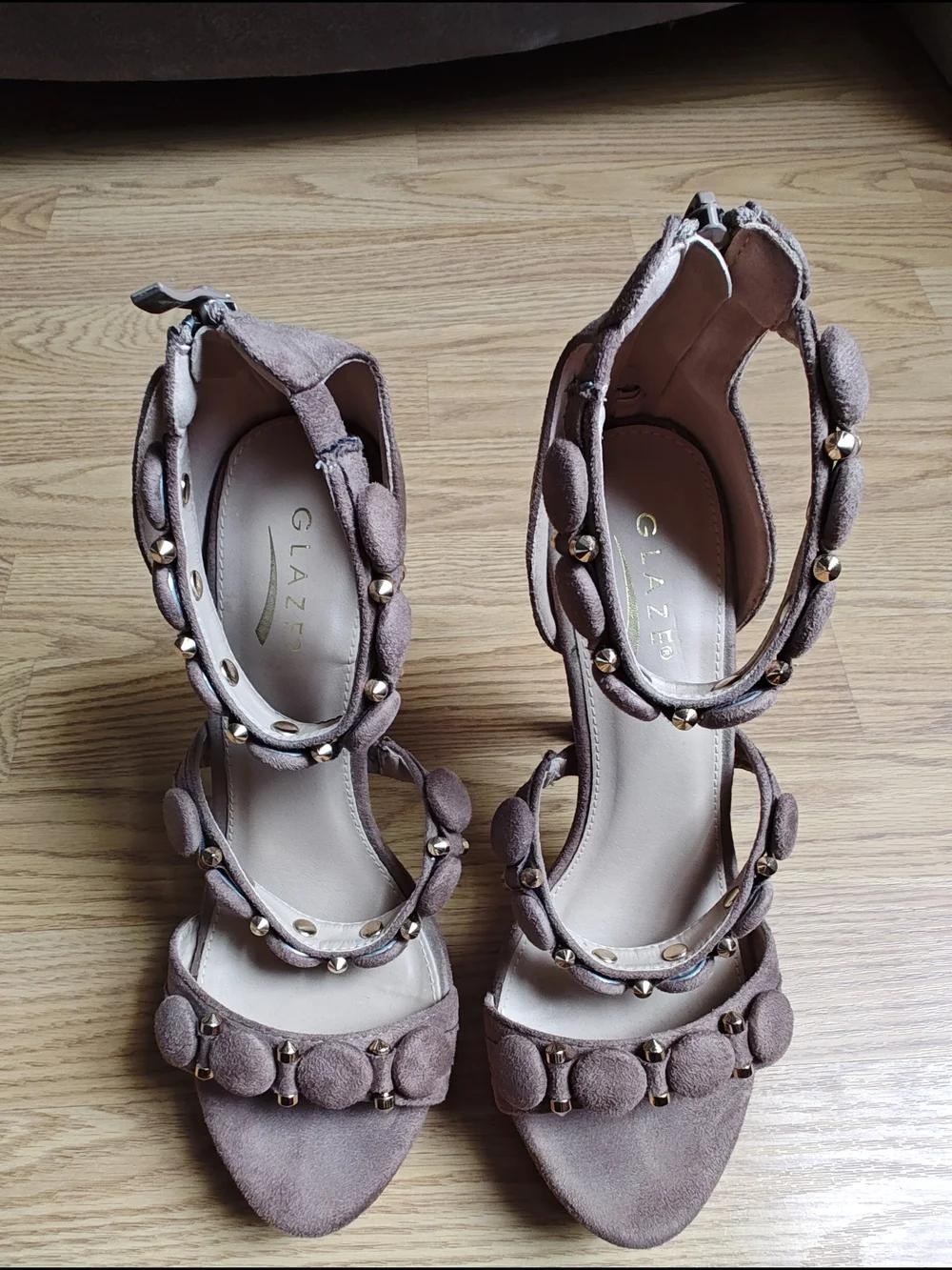 Glaze Taupe Suede Studded Platform Stiletto Heels Edgy Boho Sandal Size 8.5